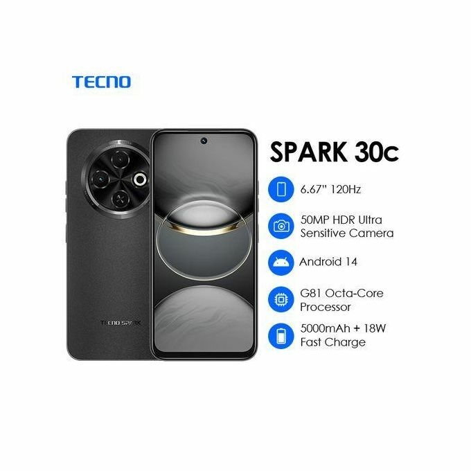 Tecno Spark 30C – 6,6″ – 128Go Rom – (4+4)Go Ram – 2 Sim – 50 MP – 5000MAH- N – Phones Store Côte d'Ivoire