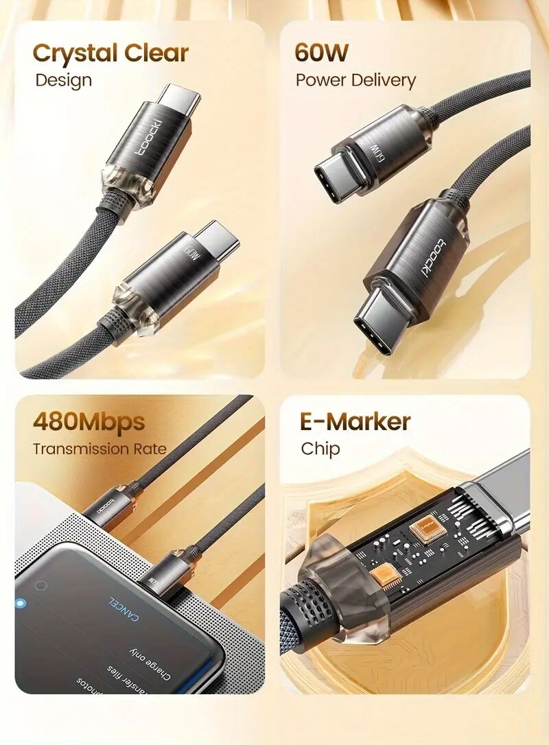   câble de données usb-c vers usb-c en   daluminium 60w, charge rapide avec     intégrée anti-chauffage et   dommager  ,   xiaomi/ /ordinateur portable, transfert de données usb2.0 Détails du produit 1