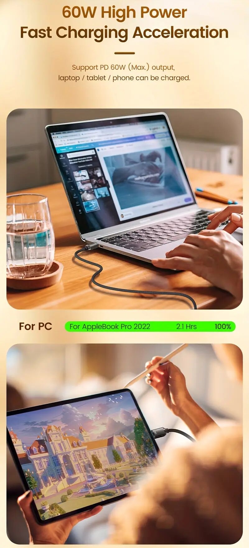   câble de données usb-c vers usb-c en   daluminium 60w, charge rapide avec     intégrée anti-chauffage et   dommager  ,   xiaomi/ /ordinateur portable, transfert de données usb2.0 Détails du produit 3