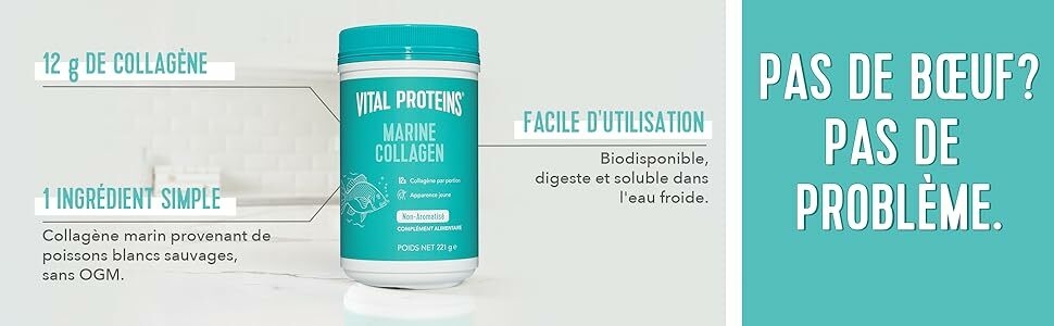 Vital Proteins Marine Collagen, Collagène à boire, Complément Alimentaire,  Peptides de Collagène Marin Hydrolysés, Non Aromatisé, 221g : Amazon.fr:  Hygiène et Santé