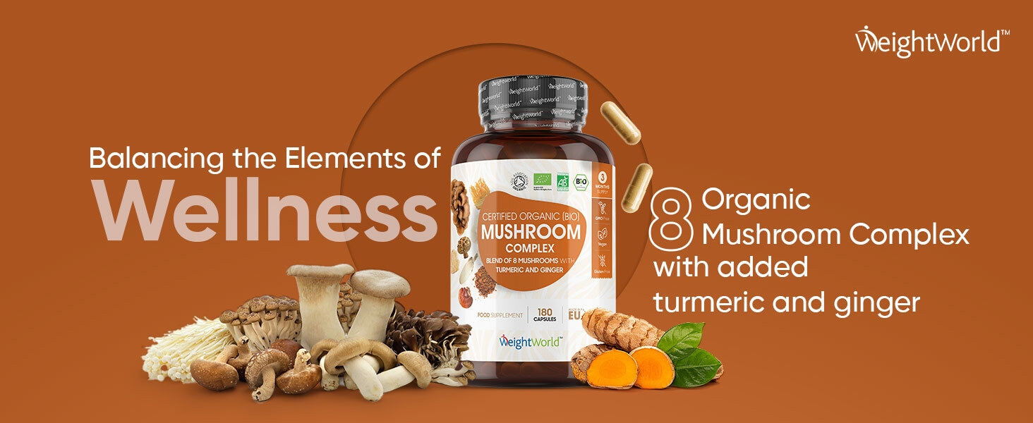 Organic Mushroom Complex 8-180 Capsules - 1000mg - Lion's Mane and 7 Mushroom Blends