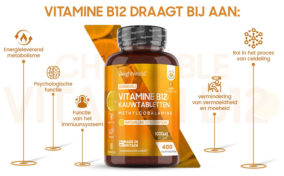 Vitamin B12 chewable tablets - 400 vegan tablets - 1000 mcg