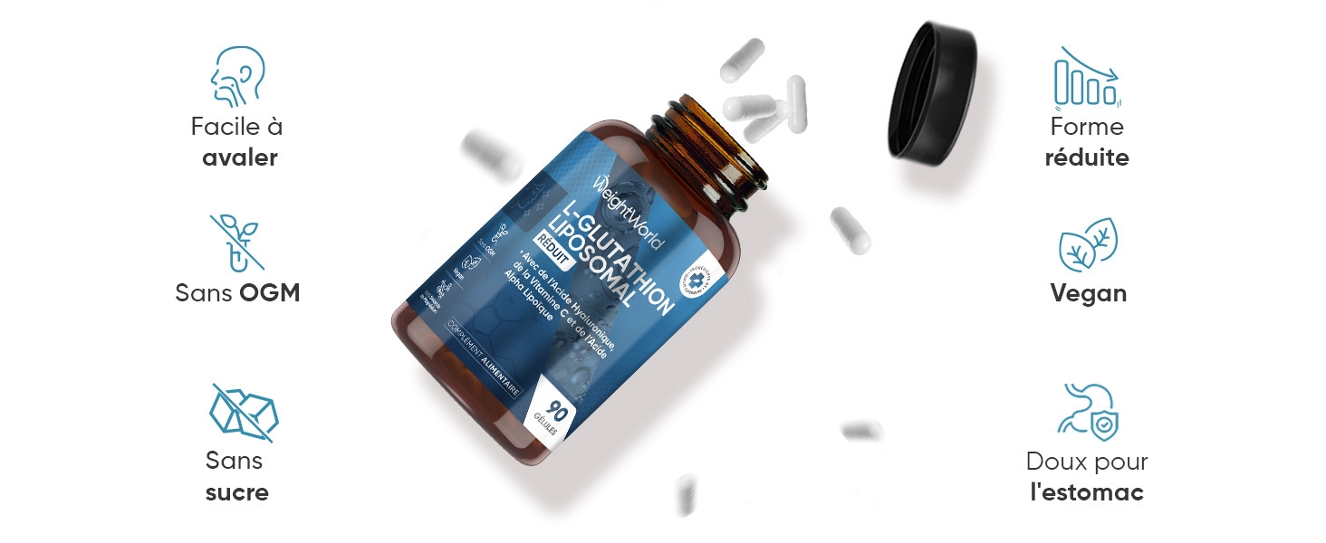 Glutathione Liposomal Reduced 1000mg 90 Capsules Vegan with Vitamin C, Hyaluronic Acid and