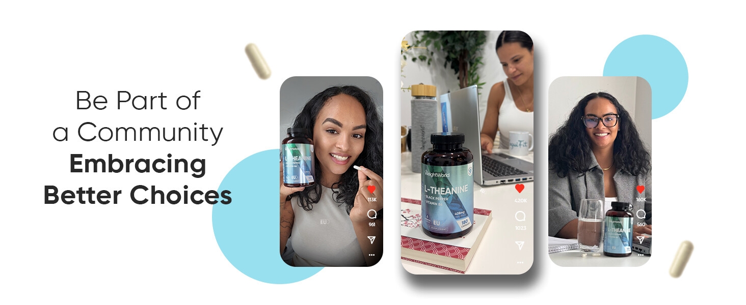 Text reads 'Be Part of a Community Embracing Better Choices'. Three-panel lifestyle image with blue decorative elements showing people in domestic settings.