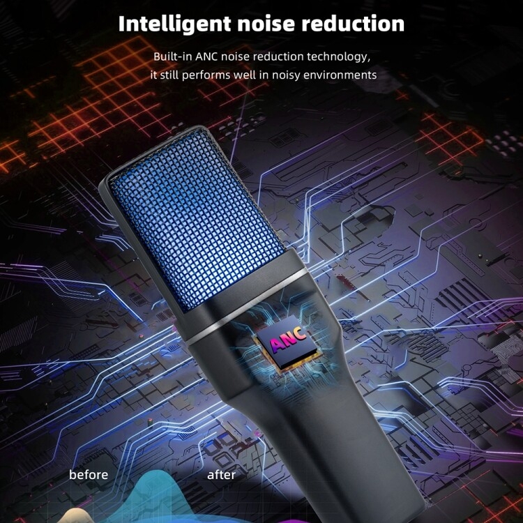 Yanmai SF-777W Microphone de bureau de jeu sans fil 2,4 G avec lumière RVB et filet anti-éruption - 4