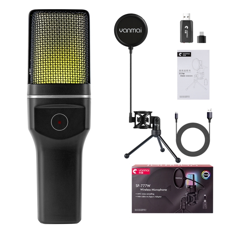 Yanmai SF-777W Microphone de bureau de jeu sans fil 2,4 G avec lumière RVB et filet anti-éruption - 11