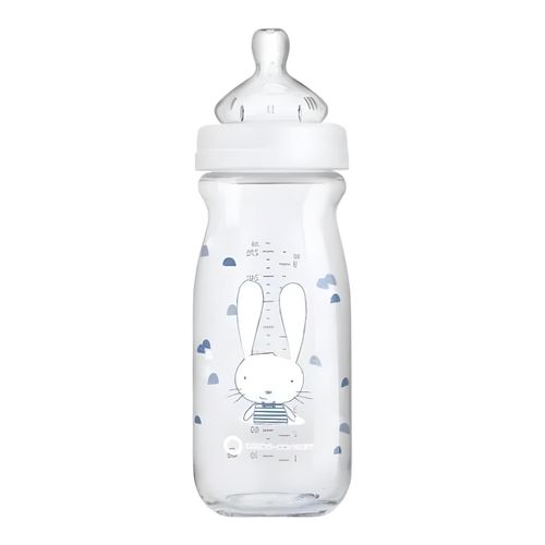 Biberon En Verre Emotion Friends Pour Bébé 0-12 Mois Motif Lapin Bleu 270ml