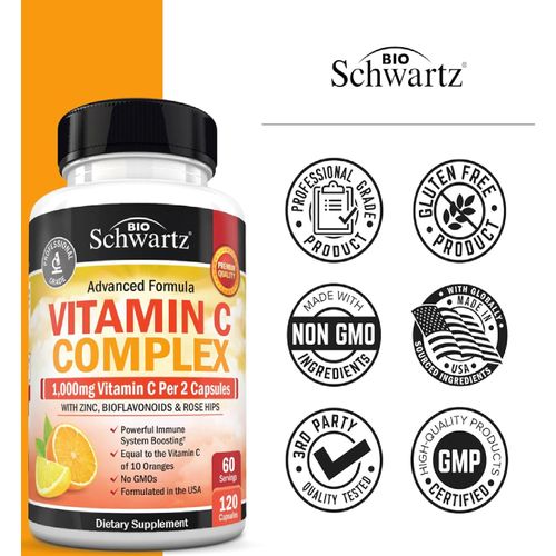Vitamin C Complex with Zinc, Bioflavonoids and Rosehips, 120 Capsules