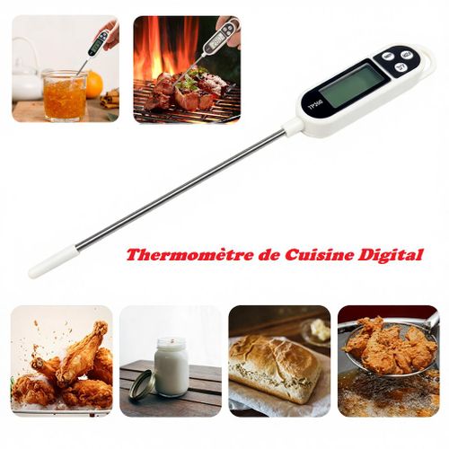 Thermomètre de Cuisine Digital - Testeur de Température à Tige Inox - Pour Viande, Barbecue, Lait et Pâtisserie - Haute Précision