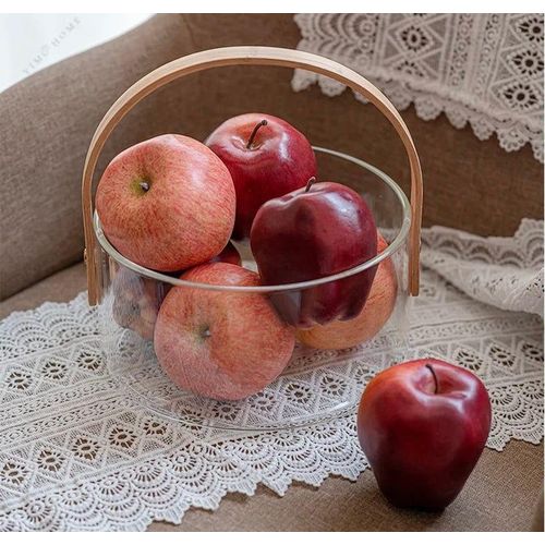 Corbeille à Fruits en Verre avec Anse en Bois - 1 Pièce