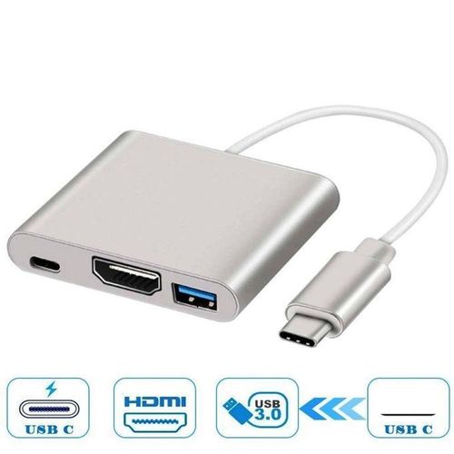 Usb Adaptateur multiport de type C à HDMI / USB 3.1, USB C Adaptateur audio numérique HDMI Chargement et connexion du convertisseur Hub de transfert de données USB 3.0 pour MacBook, appareils Pixel Book Chrome vers HDTV / projecteur