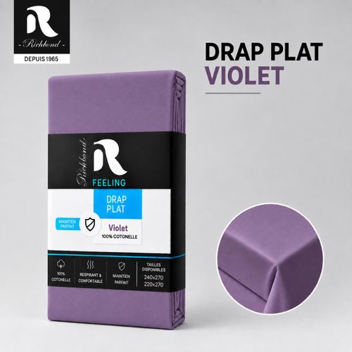 Drap Plat 240x270 Pour Lits 2 Places (140 & 160cm) - Cotonelle Douce, Hypoallergénique Et Facile à Entretenir - Violet