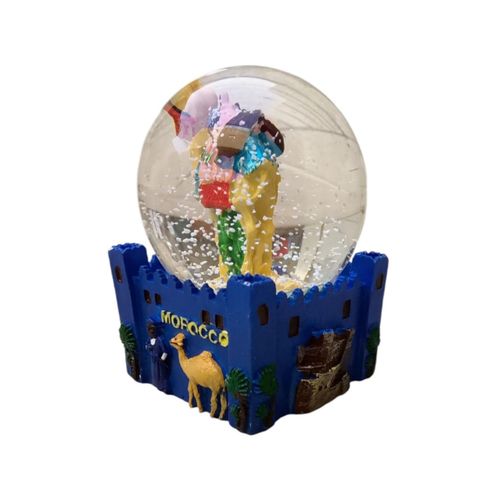 Boule à neige cubique – Souvenir du Maroc avec chameau et médina -bleue
