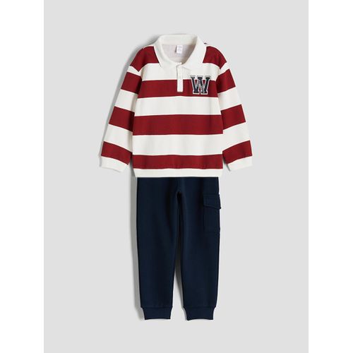 Ensemble Sweat-shirt et Pantalon de Survêtement Rayés à Col Polo pour Garçon