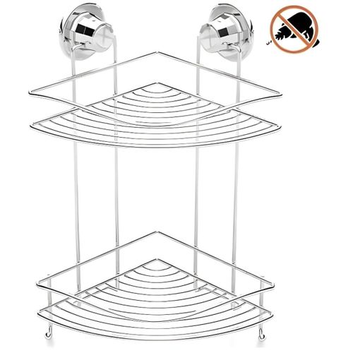Étagère d'angle - Métal chromé - Rangement salle de bain - 2 Niveaux, 21 x 21 x 40 cm