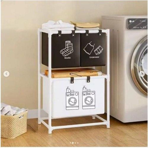 Petit panier à linge en tissu, trieur à linge autoportant, panier double niveau avec 3 compartiments, panier pliable multifonction, organisateur de vêtements sales, panier étanche pour salle de bain et chambre, sac de rangement et boîte de tri du linge