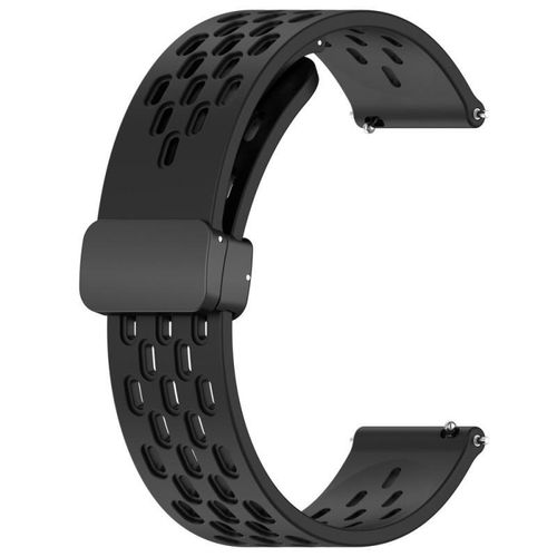 Bracelet Silicone Sport 20mm Universel pour Montre Connectée – Strap de Remplacement Respirant avec Fermoir en Acier Inoxydable Magnétique – Compatible Samsung Galaxy Watch Active 2 / Watch 3 / Huawei GT2 GT3 / Xiaomi Mibro / Amazfit / Garmin / - Noir