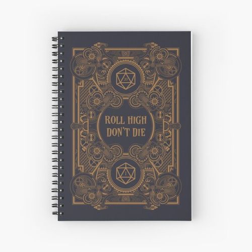 Roll High Dont Die Natural 20 Steampunk D20 Dice RPG Spiral Notebook Bloc note
