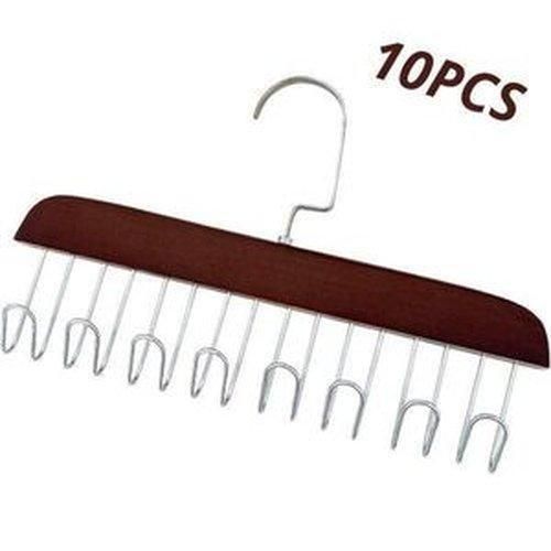 10 Pièces Cintre organisateur en bois avec crochets métalliques – Support multifonction pour ceintures, cravates et foulards