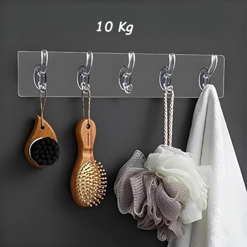 Support Mural Autocollant 6 Crochets Sans Perage Charge 10 kg