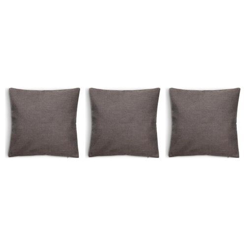 Lot de 3 - Housse de Coussin 40x40cm Texture Lin Uni Taupe Pour Salon et Chambre