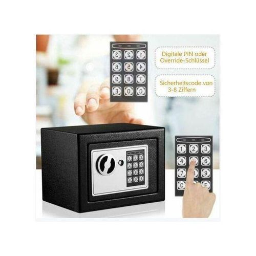 Coffre Fort à Serrure Électronique 23cmX17cmX17cm Code PIN et 2 Clés, Fixations Murales et au sol