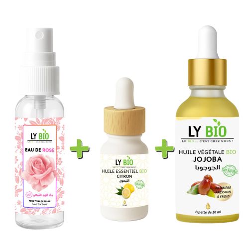 LYBIO حزمة ماء الورد 100 مل زيت ليمون أساسي 10 مل زيت الجوجوبا 50 مل - قطارة