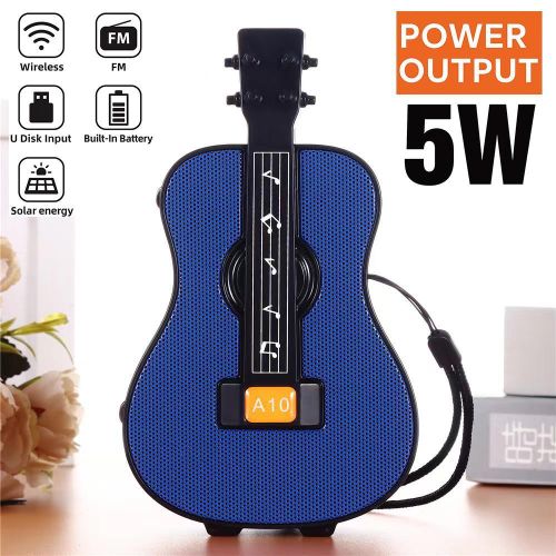 Mini Enceinte Bluetooth Portable Forme Guitare – 5W, FM Radio, USB, Batterie Intégrée & Charge Solaire