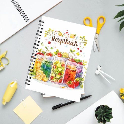 carnets A5 - 13.97x21.08 cm, 50 pages, couverture d'assortiment de pots d'aquarelle avec des pots de fruits et légumes conser