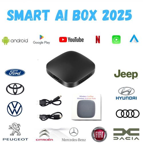 Android 13 AI Box pour les voitures et Adaptateur CarPlay & Android Auto Sans Fil WiFi, YouTube, Netflix, Google Play Intégré