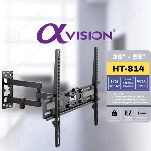 Support TV Mural Réglable 26 – 55, Inclinable, Extensible et Robuste 35 kg, HT-814