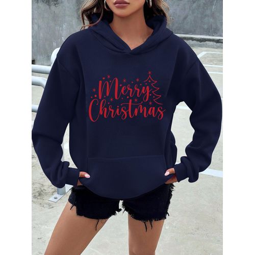 Sweat à capuche à imprimé de lettres tendance Sweat-shirt décontracté à manches longues et poches, coupe ample, confortable et doux, lavable en machine, haut d'automne/hiver pour femmes