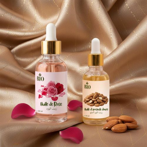 Pack x2 Huile de rose 50 ml Huile de amande douce 30 ml routine beauté