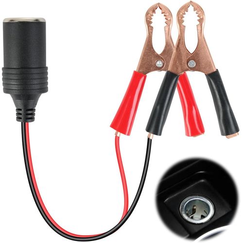 Adaptateur Prise Allume-Cigare 12V/24V avec Pinces Conductrices Crocodiles pour Batterie Voiture–Convertisseur Alimentation DC Portable–Câble Connecteur Batterie Auto Moto Camion Haute Qualité–Accessoire Recharge, Compresseur, Glacière, Pompe & Chargeur