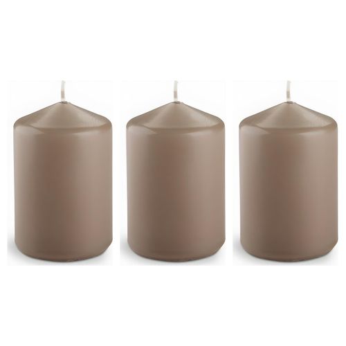 Lot de 3 - Bougie Pilier - Cylindrique, Gris Chaud - Décoration Intérieure, Ambiance - Ø7xH10cm