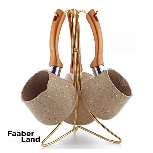 مجموعة من 3 أواني حليب (زيزواس) + أواني قهوة/حليب. توب اينوكس 304 طلاء الجرانيت