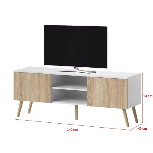 Meuble tv / Banc tv (blanc mat / chêne sonoma, 140 cm)