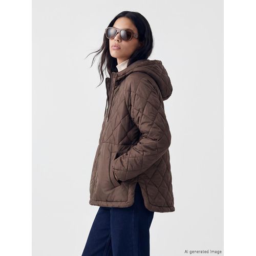 Manteau bouffant à capuche à motif argyle pour femme
