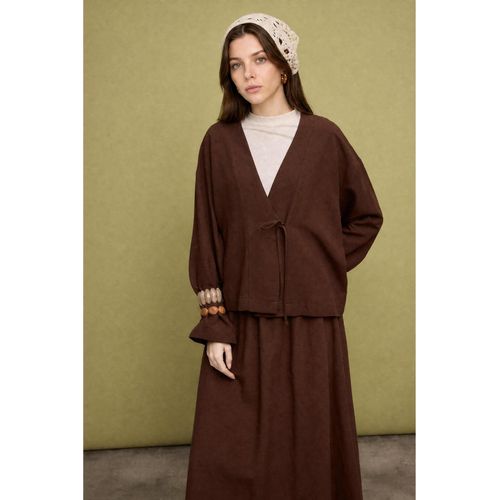 Kimono en lin mélangé marron Coupe régulière
