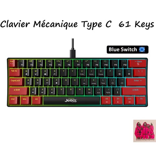 Clavier Gaming Mécanique Format 60% RGB Blue Switch - Noir