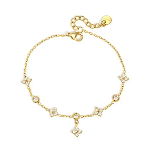 Bracelet de luxe pour femme plaqué or Trèfles et Pampille Éclatante BGN163