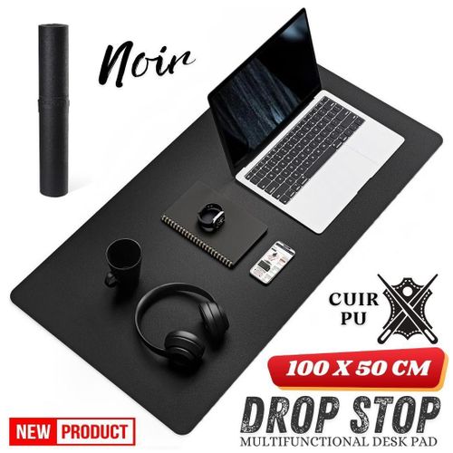 Tapis de bureau (100 * 50cm) Sous-main antidérapant en Cuir PU, imperméable, protège les surfaces, ultra mince, facile à nettoyer, pour ordinateur portable, écriture, bureau, maison, décoration, (Noir)