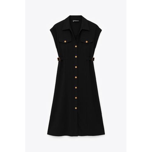 Robe Mi-Longue À Boutons Noir - R4840E25