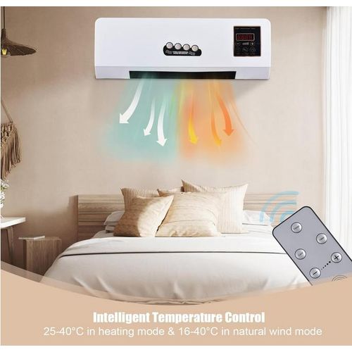 Chauffage mural lectrique avec tlcommande ventilateur chaud et froid 2 en 1 chauffage rapide avec thermostat rglable radiateur mural pour chambre et maison mini Ventilateur de refroidissement et de chauffage Climatiseur mural avec tlcommande