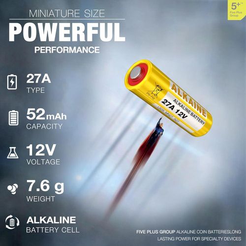 5 piles alcalines 27 A 12 V A27, V27A, LR27A, MN27, L828 pour télécommandes de porte de garage, entrée sans clé, sonnette et appareils de sécurité