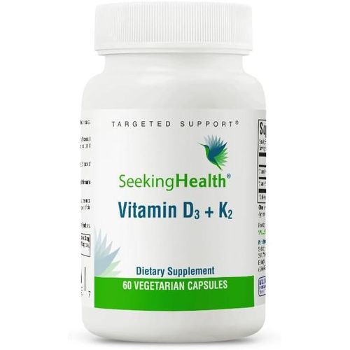 Vitamine D3 + K2, 5 000 UI de D3 (sous forme de cholécalciférol) pour une absorption optimale du calcium, 100 mcg de K2 (sous forme de ménaquinone-7) pour une bonne circulation. Soutient la santé osseuse et immunitaire, 60 capsules végétariennes