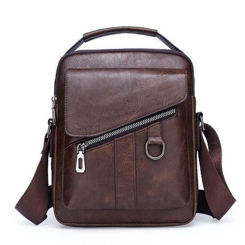 Sac messager en cuir véritable pour homme – Porte-documents vintage avec bandoulière réglable, rabat avant et poche zippée – Idéal pour le bureau, les voyages et les occasions formelles – Sac messager professionnel classique, accessoire de bureau