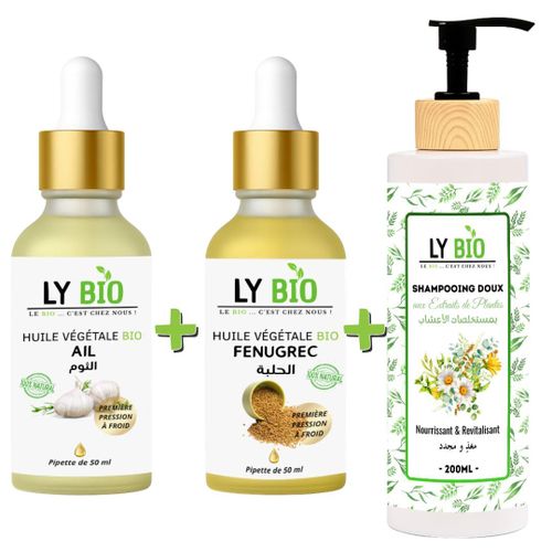 PACK HUILE AIL 50ML - PIPETTE + HUILE FENUGREC 50ML - PIPETTE + SHAMPOOING AUX EXTRAITS DE PLANTES 200ML