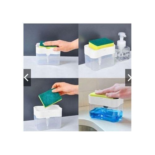 Distributeur de savon liquide + éponge à savon pour vaisselle, cuisine & lavabo