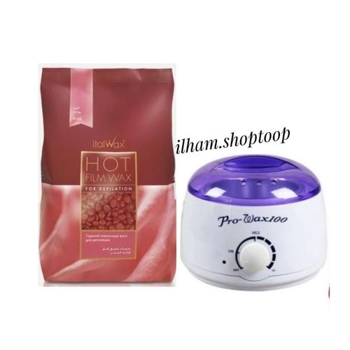 WAX Cire Hot granulés Rose pour épilation(1000g)+Machine à Cire Pro Wax (Couleur Machine aléatoire)